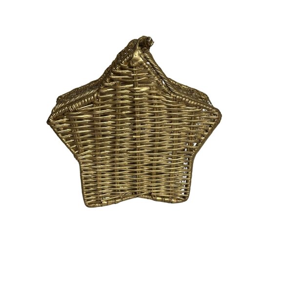 Vintage Gold Star Shaped Wicker Wire Basket Box with Lid – Hanging Metal Star Co - Picture 2 of 7